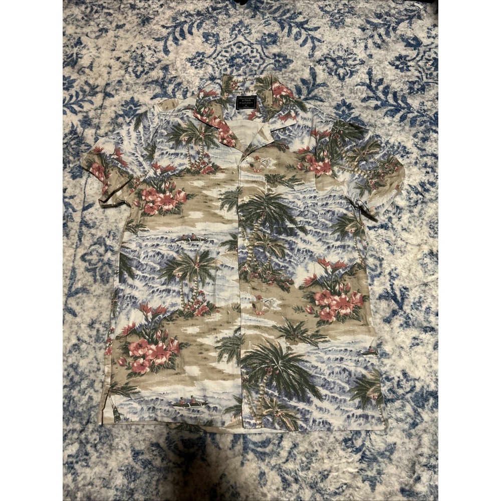 Abercrombie Fitch Hawaiian Shirt Mens Medium Mullticolored Button Up Short Sleev